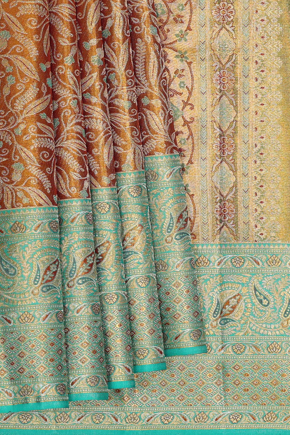 Image of Kanchipattu Golden Brown Tissue Brocade Saree